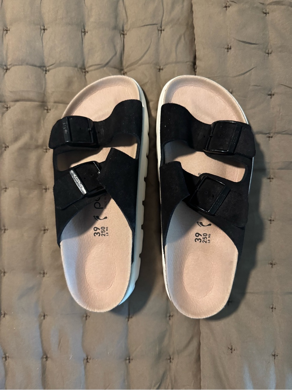 Papillio by Birkenstock Black Suede Double-Buckle Slide Sandals